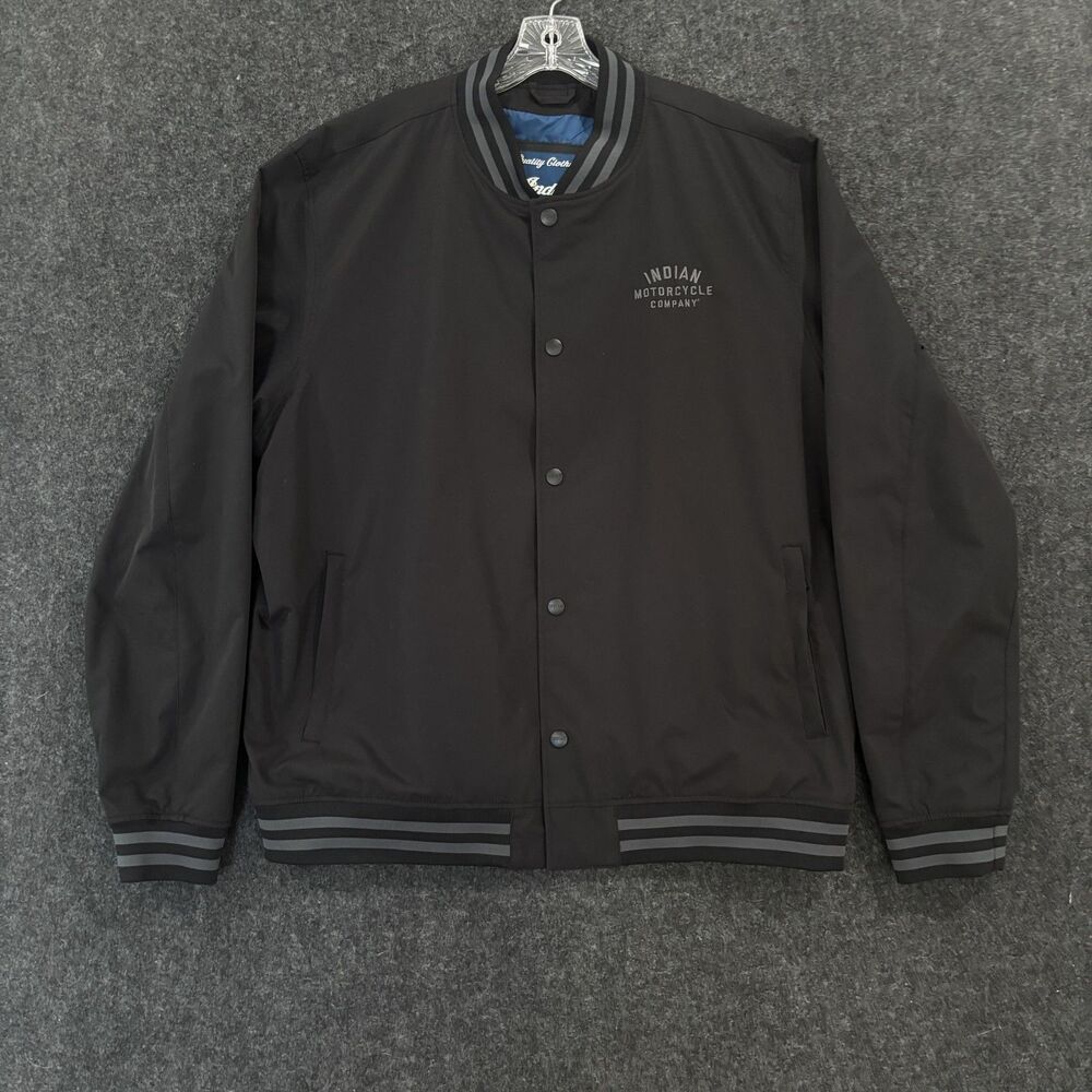 Indian Motorcycle Bomber Jacket Men's XXL Black Snap Button Zip Lined Casual